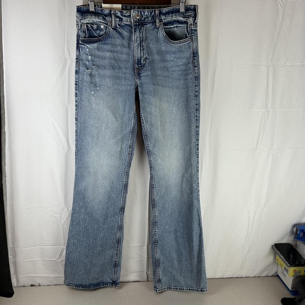 H&M Jeans Womens 10 Blue Bootcut Slim Fit High Waist Light Wash Distressed Denim